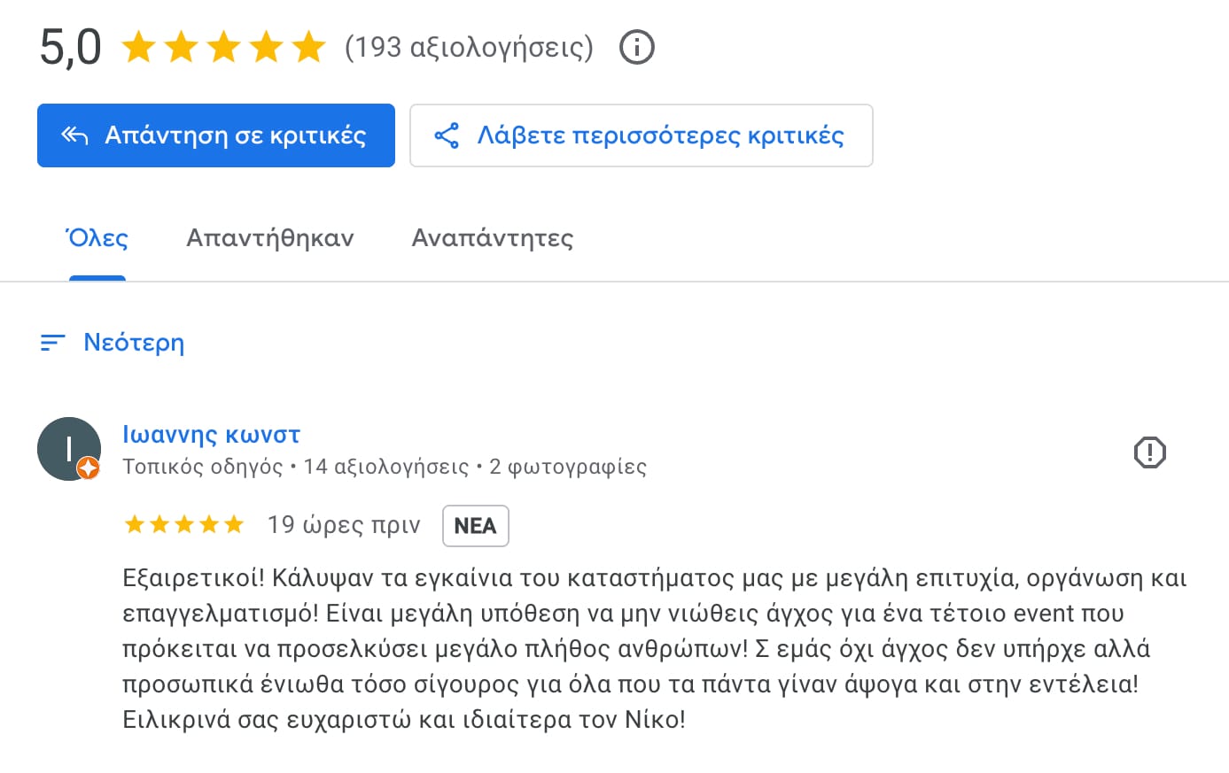 διοργάνωση εγκαινίων